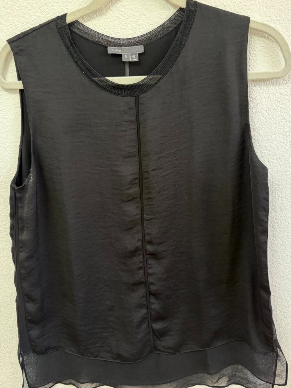 Vince Black Textured Sleeveless Tank Sheer Hem Size M